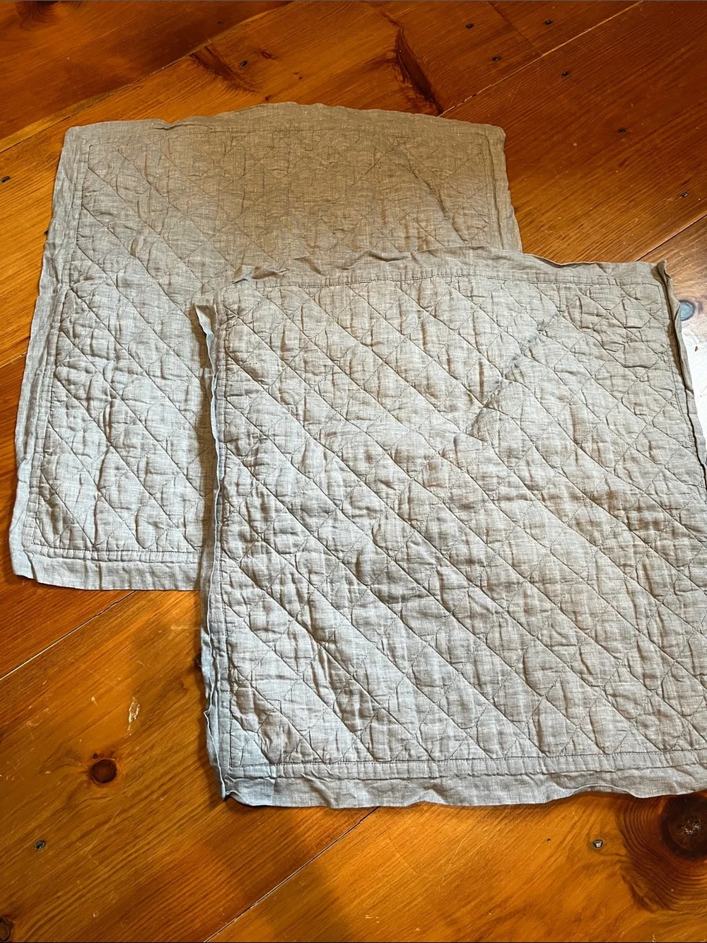 Set/2 POTTERY BARN *Euro* Belgian Flax Linen Diamond Quilted Shams Chambray